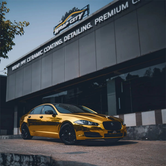 Jaguar XF Wrapped in Teckwrap Gold Chrome HD